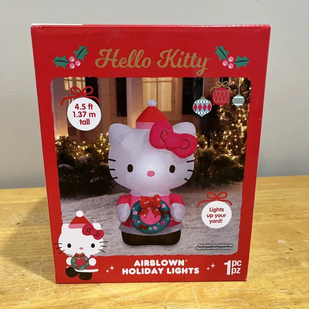 Hello Kitty Wreath Airblown‎ Christmas Inflatable 4.5 FT Lighted Decor Gemmy